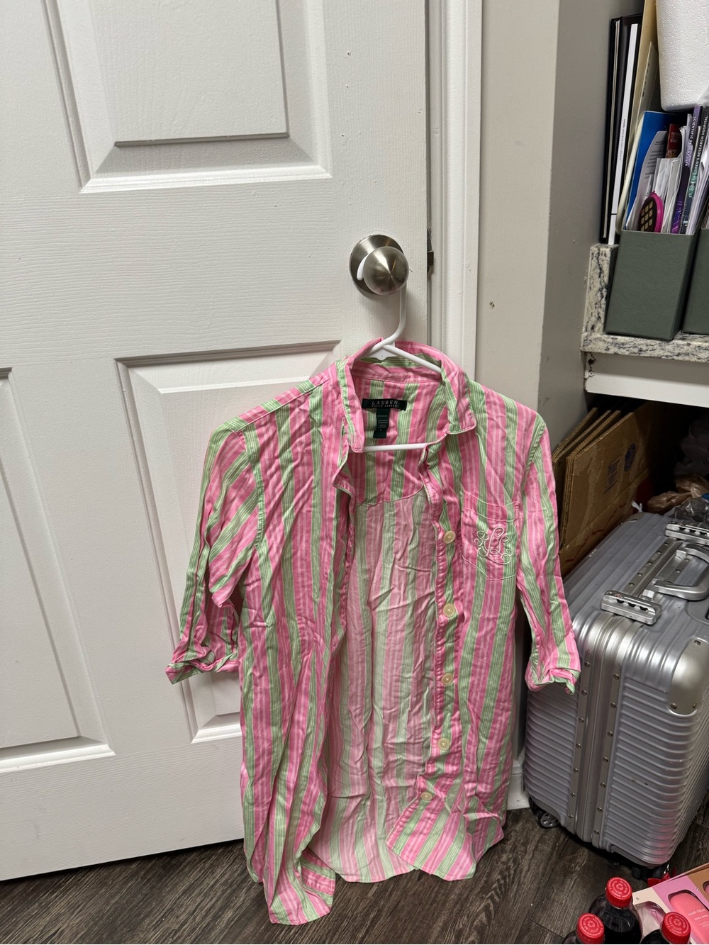 Lauren Ralph Lauren Pink and Green Striped Button-Down Shirt